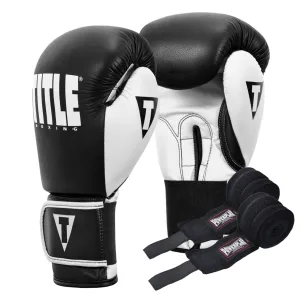 Боксерські рукавиці TITLE Boxing Dynamic Strike Black/White 14 унцій (бинти 4м. в комплекті)