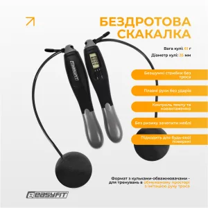 Скакалка з лічильником EasyFit TwinRope швидкісна 2,8 м чорна-сіра