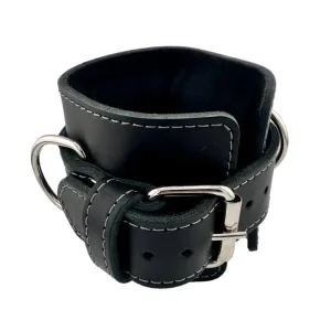 Манжет (ремінь) для силової тяги на гомілку та зап'ястя шкіряний 1 шт чорний