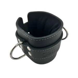 Манжет (ремінь) для силової тяги на гомілку та зап'ястя шкіряний 1 шт чорний