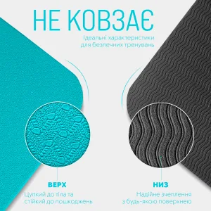 Килимок для йоги та фітнесу EasyFit TPE+TC 6 мм двошаровий м'ятний-чорний