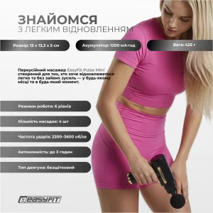Перкусійний масажер для тіла EasyFit Pulse Mini 4 насадки, 6 режимів