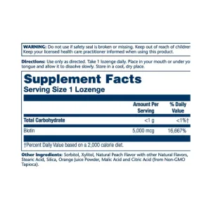 Biotin 5000 мкг - 60 пастилок природний персик, полуниця, банан універсальний