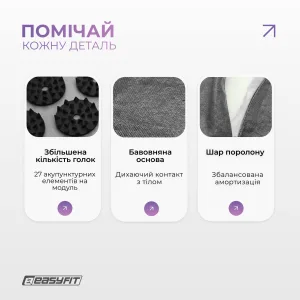 Масажний килимок EasyFit з подушкою (аплікатор Кузнєцова) + чохол Сірий з чорним