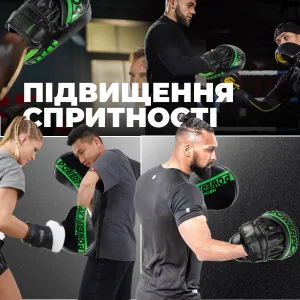 Лапи боксерські PowerPlay 3041 чорно зелені PU [пара]