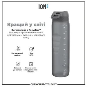Пляшка для води ION8 1000 мл. (ЕКО пляшка) BPA Free, Grey