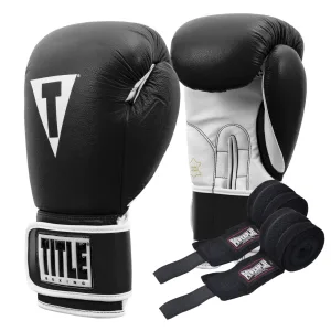 Рукавички Боксерські рукавиці TITLE Boxing Pro Style Leather 3,0 Black/White 14 унцій (бинти 4м. в комплекті)