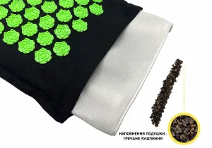 Масажний килимок EasyFit AcuRelax з голками (аплікатор Кузнєцова) чорно-зелений