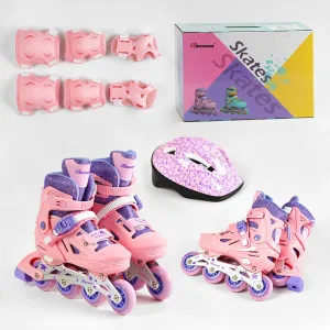 Набір роликів із захистом, шолом розмір 35-38 рожево-фіолетовий 30515-М