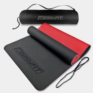 Килимок для йоги та фітнеса EasyFit TPE+TC 6 мм двошаровий + чохол чорний з червоним