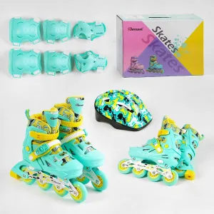 Набір роликів із захистом, шолом розмір 35-38 бірюзово-жовтий 30202-М