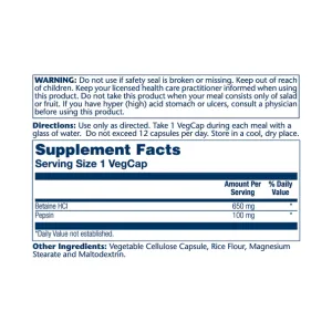 High Potency Betaine HCl with Pepsin 650 мг - 250 капсул