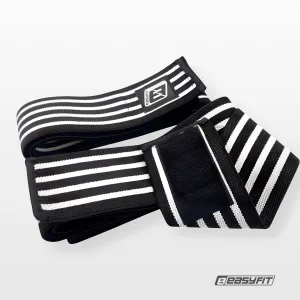 Бинт для присідань EasyFit фіксатор колінного суглоба (чорно-білий)