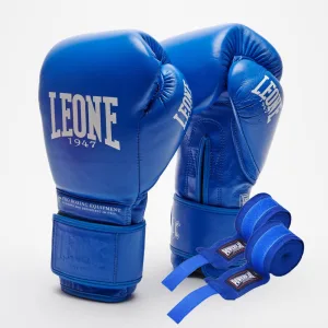 Боксерські рукавиці Leone GN111 THE GREATEST Blue 14 унцій (бинти 4 м. в комплекті)