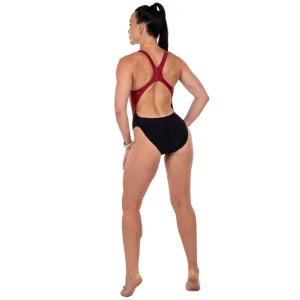 YINGFA Women's One-Piece Swimming Suit Black-Burgundy-Yellow M