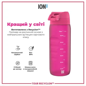 Пляшка для води ION8 750 мл. (ЕКО пляшка) BPA Free, Pink