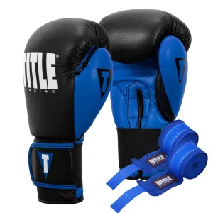 Боксерські рукавиці TITLE Boxing Dynamic Strike Black/Blue 16 унцій (бинти 4м. у комплекті)
