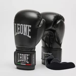 Leone GN383 THUNDER Black Boxing Gloves 8 oz (mouthguard included)