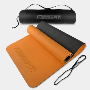 Килимок для йоги та фітнеса EasyFit TPE+TC 6 мм двошаровий + чохол помаранчевий з чорним