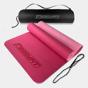 Килимок для йоги та фітнеса EasyFit TPE+TC 6 мм двошаровий + Чохол рожевий з св.рожевим