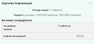 Caffeine Pro 200 мг - 100 таблеток