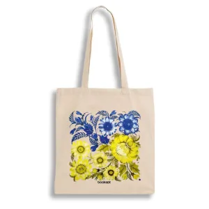 Ecobag BookOpt BK4004 Petrykivka Painting Blue Yellow Flowers Beige