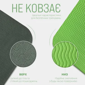 Килимок для йоги та фітнесу EasyFit TPE+TC 6 мм двошаровий чорно зелений