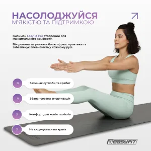 Килимок для йоги професійний EasyFit Pro каучук 5 мм чорний
