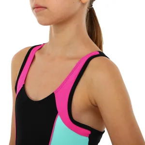 Купальник для плавання суцільний дитячий 6-12років чорно-бірюзово-малиновий 6