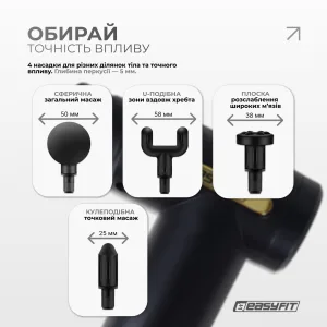 Перкусійний масажер для тіла EasyFit Pulse Mini 4 насадки, 6 режимів