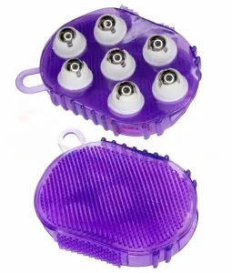 Масажер рукавичка двосторонній із залізним насадками. Фіолетовий