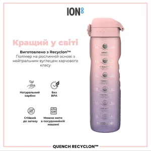 ION8 Water Bottle 1000 ml. BPA Free, Times to Drink, (ECO Bottle) BPA Free, Periwinkle & Rose
