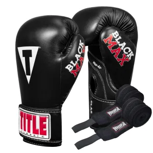 Боксерські рукавиці TITLE Classic Black Max Black 8 унцій (бинти 4м. в комплекті)