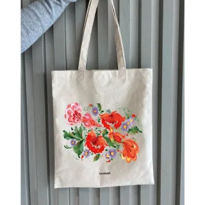 Екошопер BookOpt BK4002 петриківський розпис червоні квіти бежевий