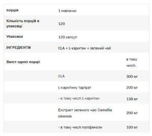 CLA + L-Carnitine + Green Tea - 120 капсул
