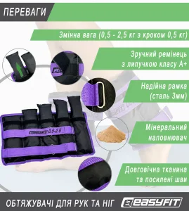 EasyFit Adjustable Leg and Arm Weights Black-Purple 0.5 - 2.5 kg Pair