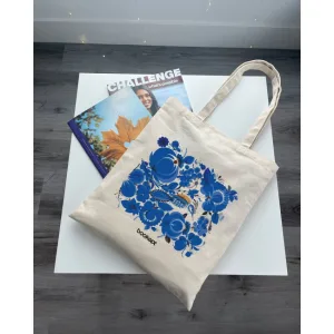 Екошопер BookOpt BK4001 петриківський розпис сині квіти бежевий