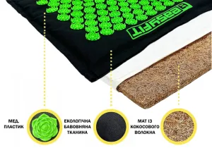 Масажний килимок EasyFit AcuRelax з голками (аплікатор Кузнєцова) чорно-зелений