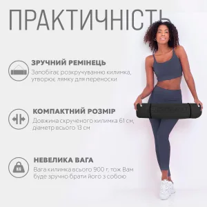 Килимок для йоги та фітнесу EasyFit TPE+TC 6 мм двошаровий чорний фіолетовий