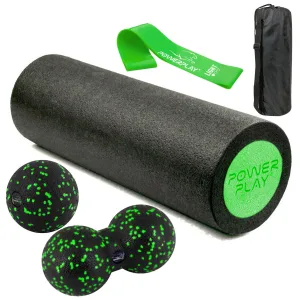 Набір для масажу та йоги PowerPlay PP_4095 EPP (ролик 45*15 + 2-ва мячі) Green + резика 5,5 кг.