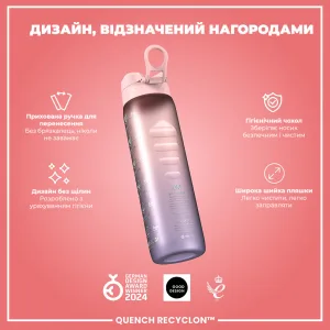 ION8 Water Bottle 1000 ml. BPA Free, Times to Drink, (ECO Bottle) BPA Free, Periwinkle & Rose