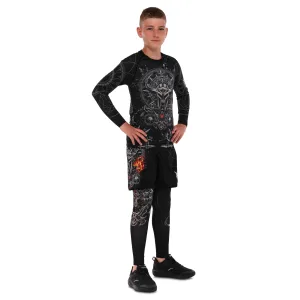 Костюм компресійний дитячий рашгард лонгслів штани та шорти VNM UFC FIGHT WEEK 2XS-L, чорний-сірий 9541B-9641B-V5032 XXS