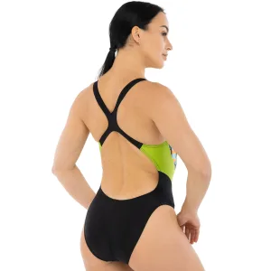 Купальник жіночий цільний для плавання YINGFA XS - чорний, зелений