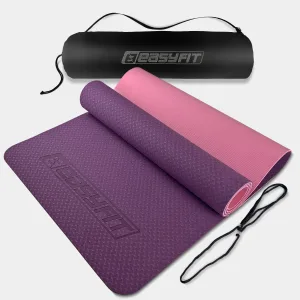 Килимок для йоги та фітнеса EasyFit TPE+TC 6 мм двошаровий + Чохол фіолетовий з рожевим