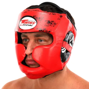 Шолом боксерський з повним захистом шкіряний TWINS розмір Червоний S