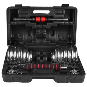 Adjustable Chrome Dumbbells with Bar in Case 2 pcs X 15 kg