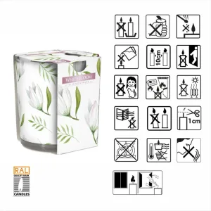 Ароматична свічка в скляному стакані Bispol біла квітка (SN 72s-42)