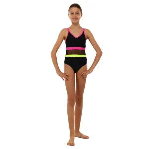 One-piece children's swimming suit 8-12 years black-pink-yellow 8