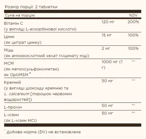 Skin Nails & Hair Advanced MSM - 120 таблеток