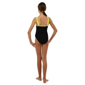 One-piece swimming suit for children 8-12 years black-blue-yellow 10